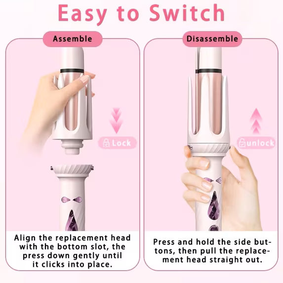 3-in-1 Curling Iron Set, Pink Blowout Waves, 1” & 1.25” Barrels with Straightener Brush for Everyday Curls & Loose Waves