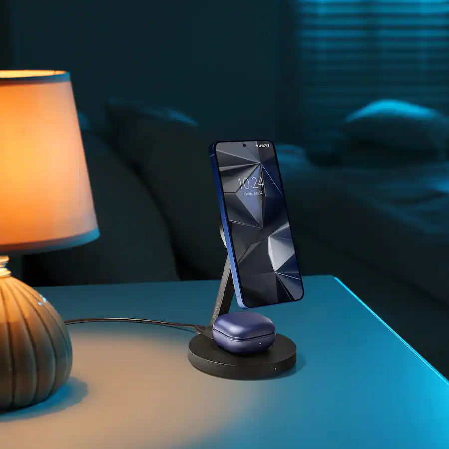 2-in-1 Fast Wireless Charging Stand with 20W Total Output for iPhone, AirPods, and More - Black