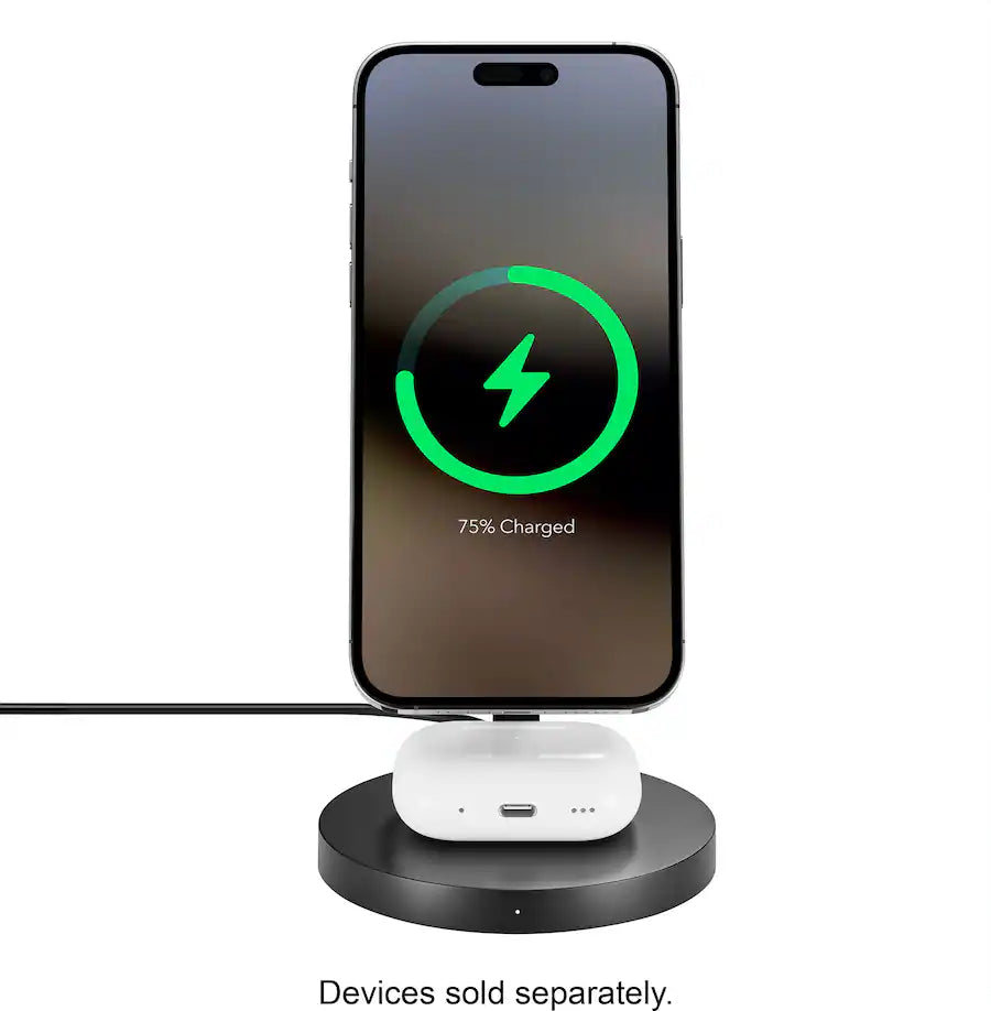 2-in-1 Fast Wireless Charging Stand with 20W Total Output for iPhone, AirPods, and More - Black