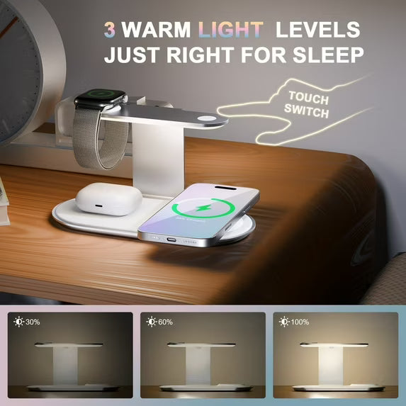 4 in 1 Charging Station,MagSafe Wireless Charger with Three Level soft Night Light