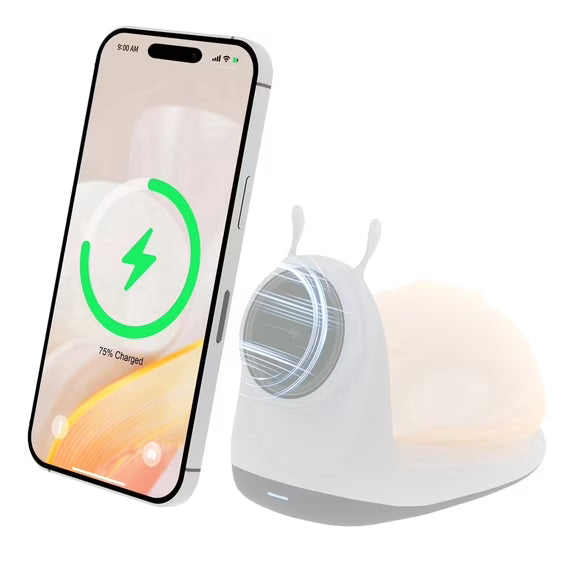 Charging Station, Wireless Charger, for iPhone 17 16 15 14 13 12, Desktop Nightstand, Detachable LED Lamp Bedside, Cordless Light, Snail-Shaped