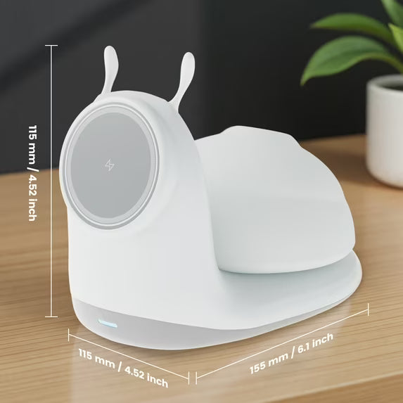 Charging Station, Wireless Charger, for iPhone 17 16 15 14 13 12, Desktop Nightstand, Detachable LED Lamp Bedside, Cordless Light, Snail-Shaped